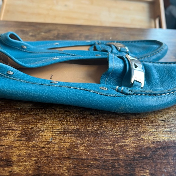 Prada Shoes - Prada Teal Leather Loafers